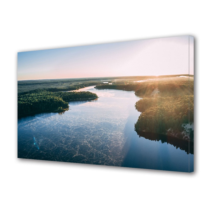 Tablou Canvas Premium ArtDeco, Rau la lumina blanda a soarelui, Panza pe cadru de lemn, Decoratiuni Moderne pentru Casa, 70 x 100 cm