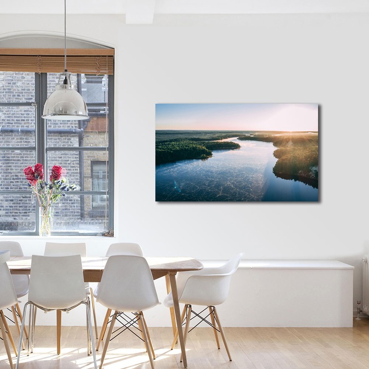 Tablou Canvas Premium ArtDeco, Rau la lumina blanda a soarelui, Panza pe cadru de lemn, Decoratiuni Moderne pentru Casa, 70 x 100 cm