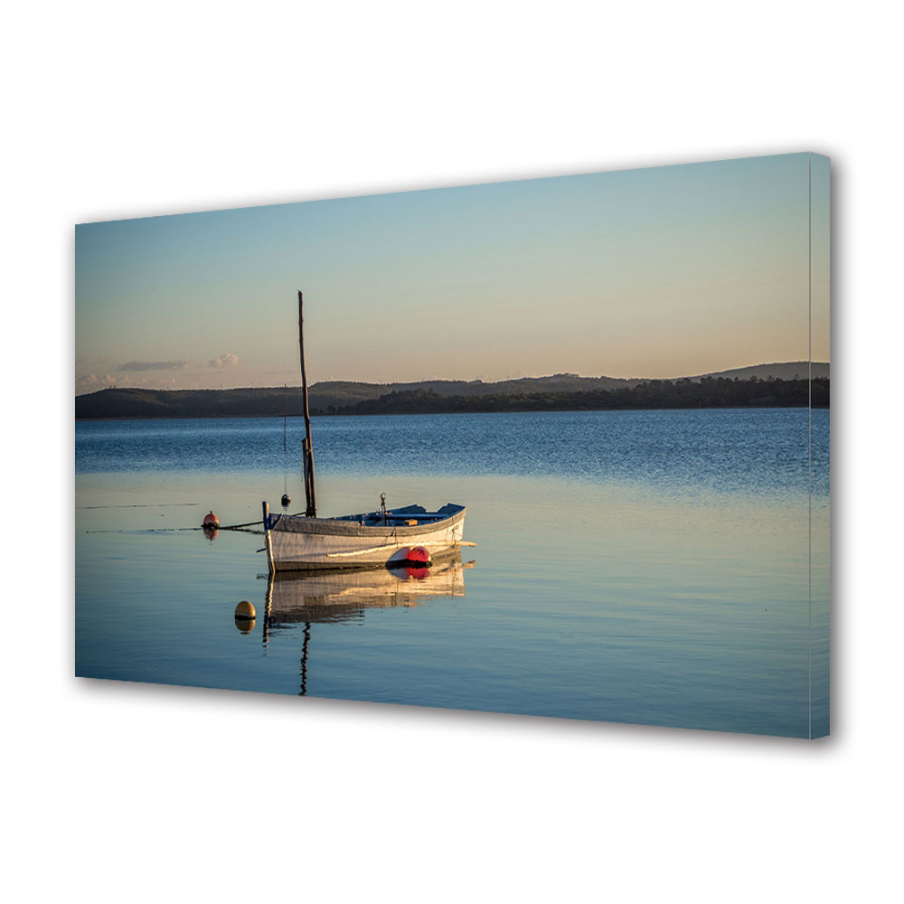 Tablou Canvas Premium ArtDeco, Barca pe lac, Panza pe cadru de lemn, Decoratiuni Moderne pentru Casa, 50 x 70 cm