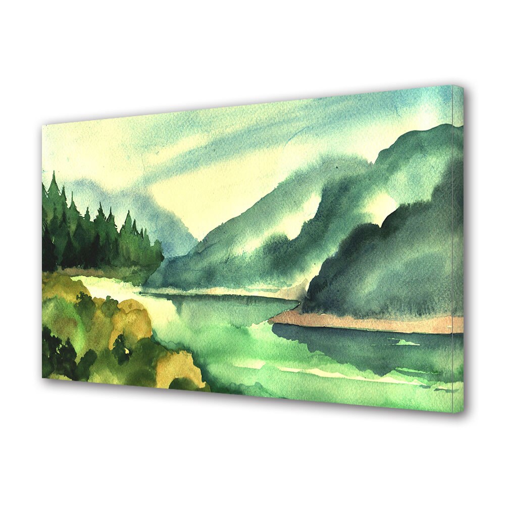 Tablou Canvas Premium ArtDeco, Peisaj montan pictat, Panza pe cadru de lemn, Decoratiuni Moderne pentru Casa, 80 x 160 cm