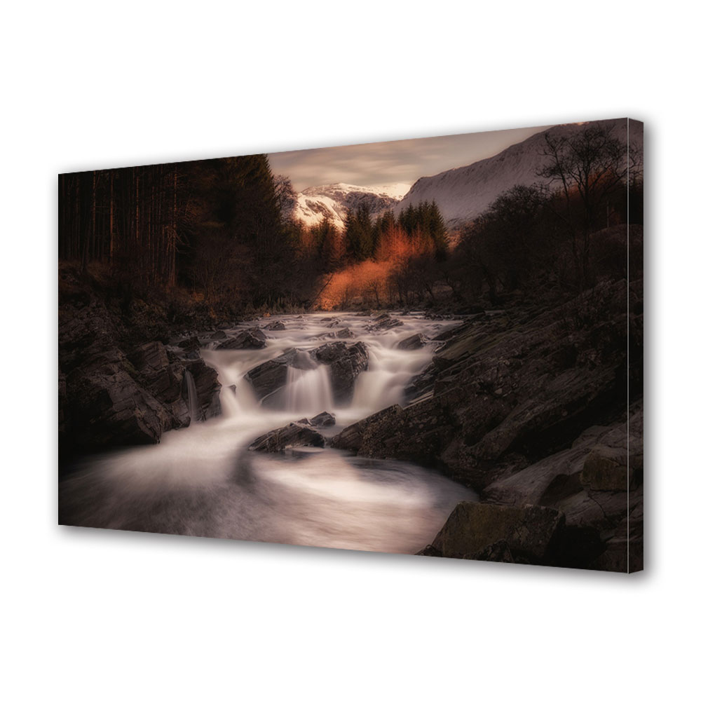 Tablou Canvas Premium ArtDeco, Rau rapid la lasarea noptii, Panza pe cadru de lemn, Decoratiuni Moderne pentru Casa, 80 x 120 cm