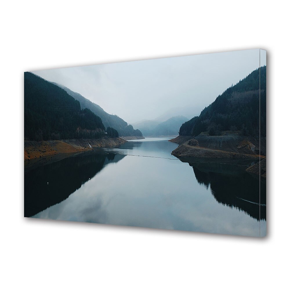 Tablou Canvas Premium ArtDeco, Dealuri incetosate la rau, Panza pe cadru de lemn, Decoratiuni Moderne pentru Casa, 30 x 45 cm