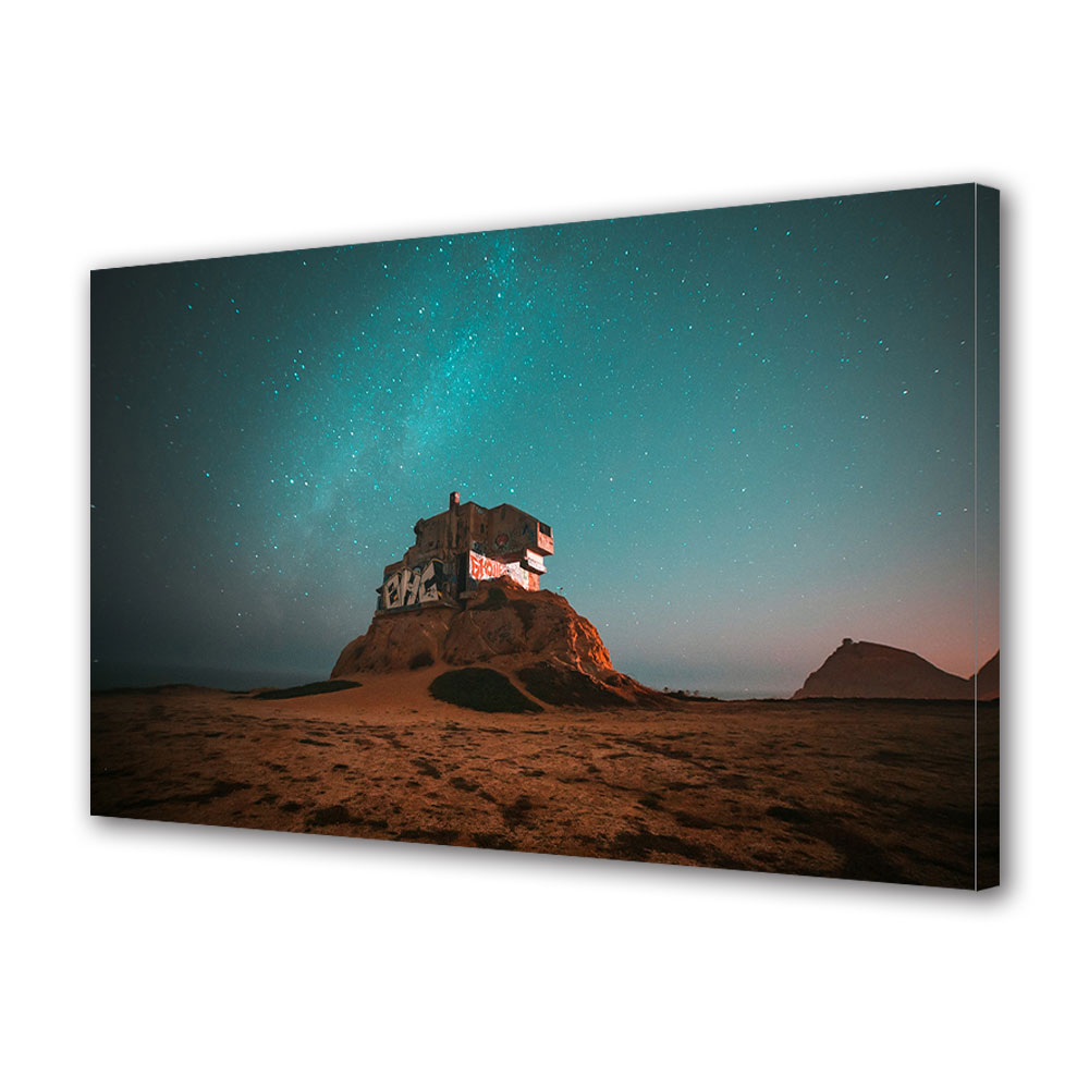 Tablou Canvas Premium ArtDeco, Loc pustiu sub cerul plin de stele, Panza pe cadru de lemn, Decoratiuni Moderne pentru Casa, 20 x 30 cm