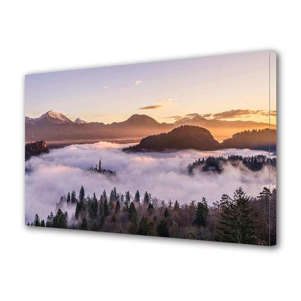 Tablou Canvas Premium ArtDeco, Castel in ceata, Panza pe cadru de lemn, Decoratiuni Moderne pentru Casa, 80 x 120 cm