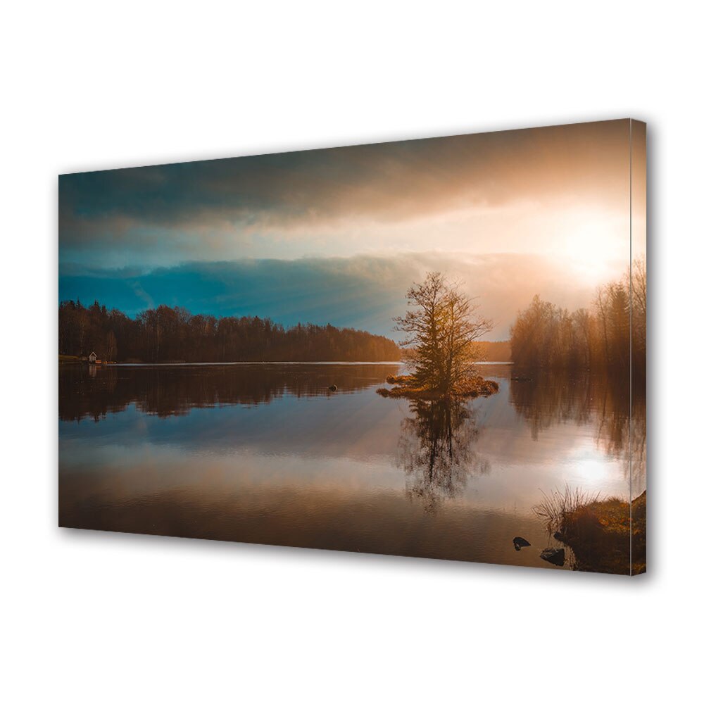 Tablou Canvas Premium ArtDeco, Raze blande pe lac, Panza pe cadru de lemn, Decoratiuni Moderne pentru Casa, 70 x 100 cm
