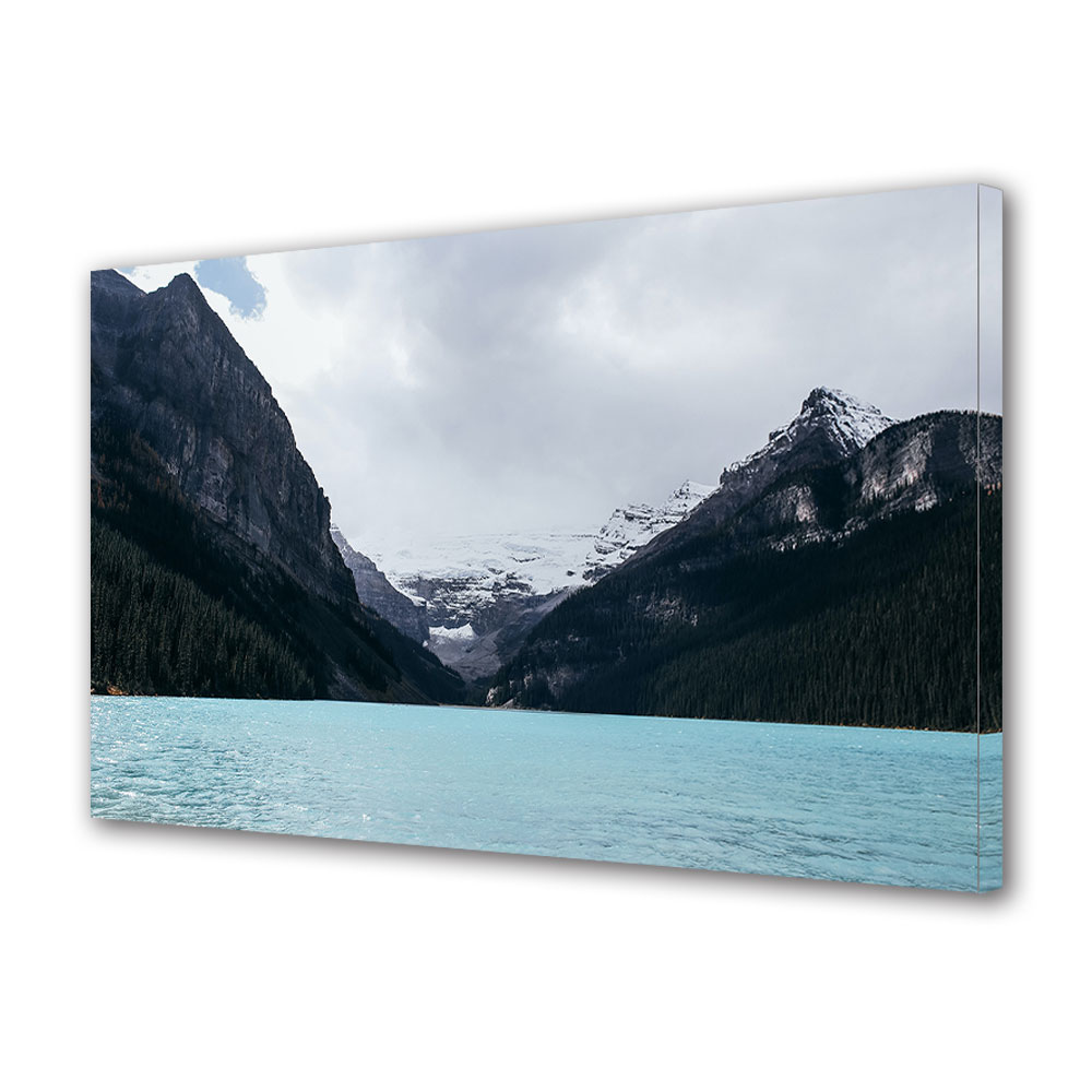 Tablou Canvas Premium ArtDeco, Iarna pe lacul montan, Panza pe cadru de lemn, Decoratiuni Moderne pentru Casa, 80 x 120 cm