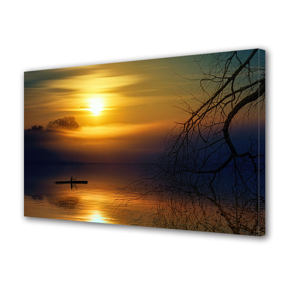 Tablou Canvas Premium ArtDeco, Apus pe apa, Panza pe cadru de lemn, Decoratiuni Moderne pentru Casa, 80 x 120 cm