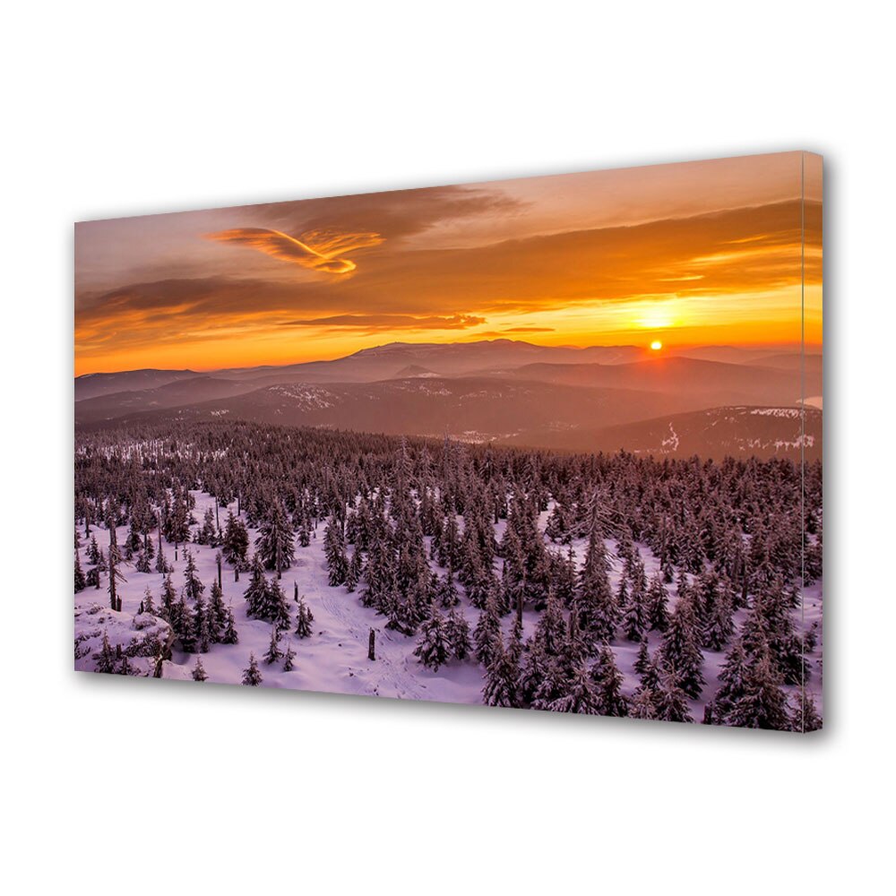 Tablou Canvas Premium ArtDeco, Apus la munte, Panza pe cadru de lemn, Decoratiuni Moderne pentru Casa, 20 x 30 cm