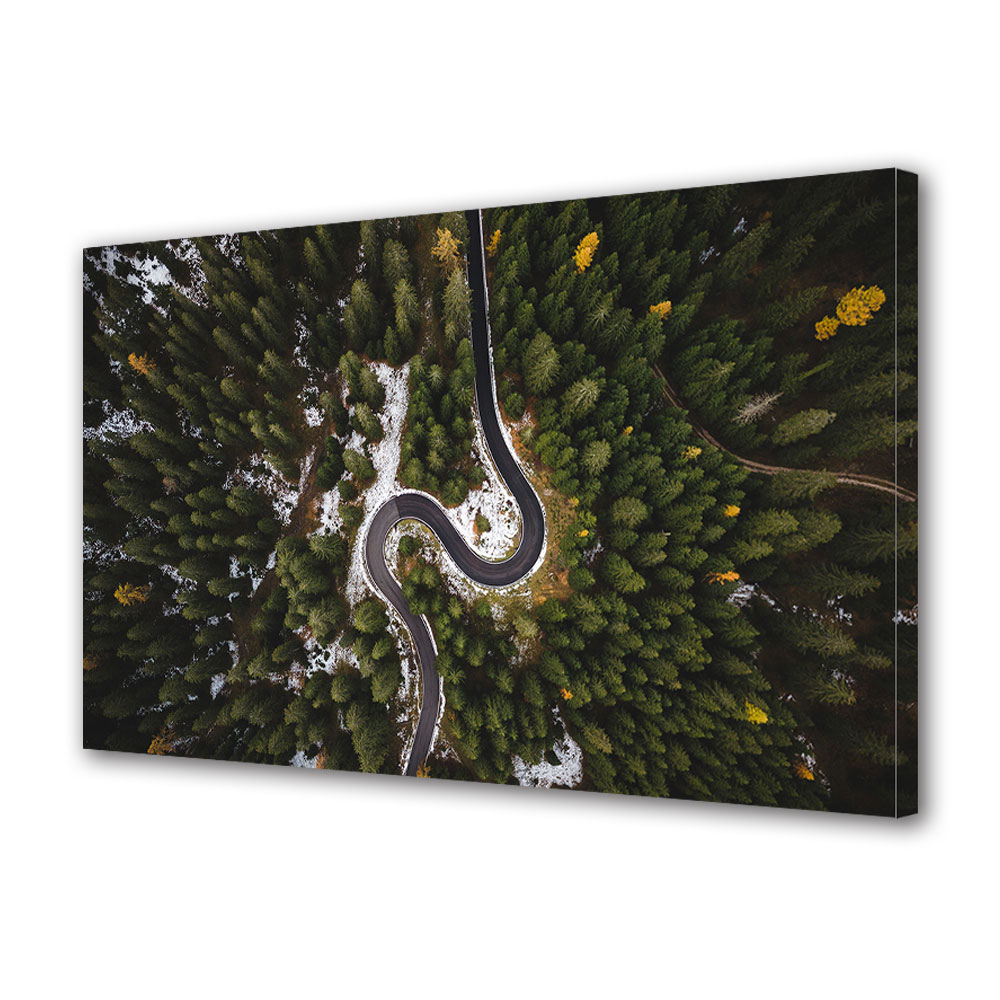 Tablou Canvas Premium ArtDeco, Drum serpuit in padurea de brazi, Panza pe cadru de lemn, Decoratiuni Moderne pentru Casa, 70 x 100 cm