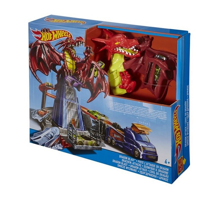 Set pista de lansare masinute cu dragon , Hot Wheels , Mattel , contine o masinuta , multifunctional , multicolor , pentru baieti