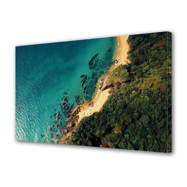 Tablou Canvas Led cu Intrerupator, Luminos in Intuneric, Premium, Art Star, Plaja langa padure, Panza pe cadru de lemn, Decoratiuni Moderne pentru Casa, 40 x 60 cm