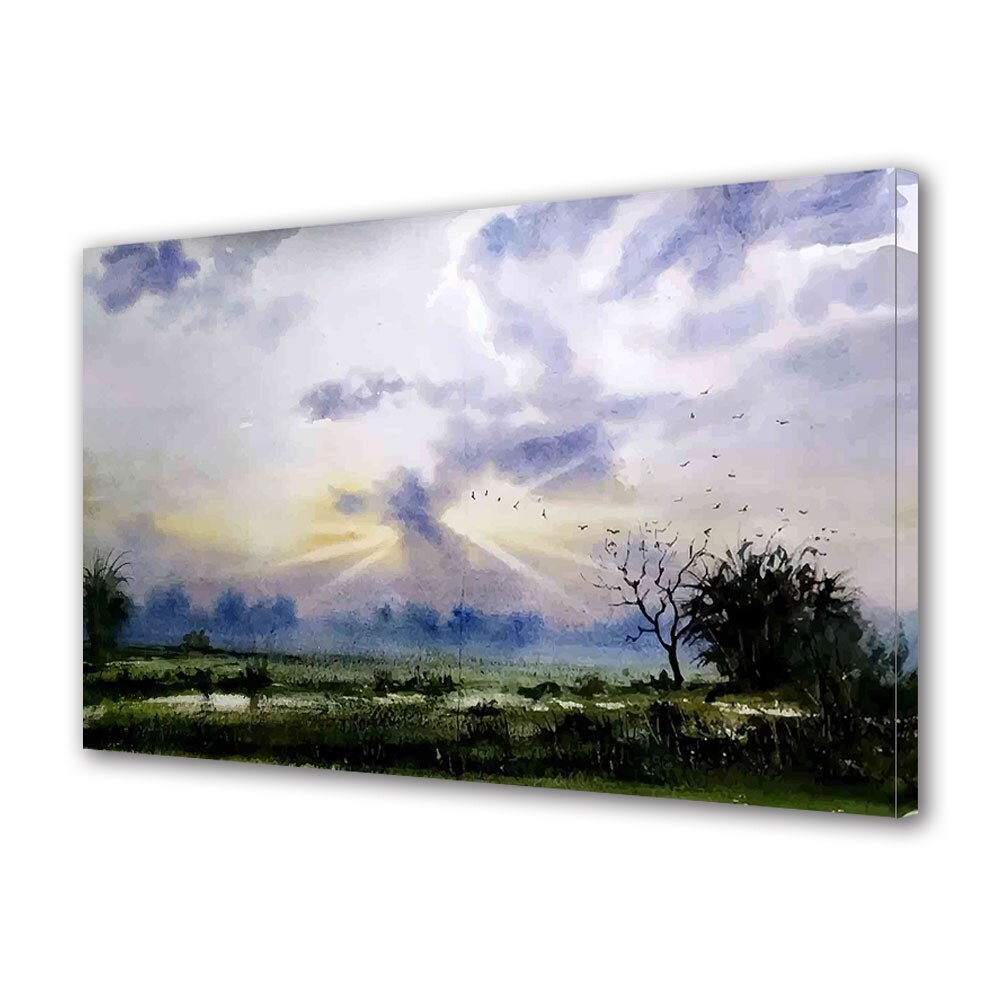 Tablou Canvas Premium ArtDeco, Soare dupa nori, Panza pe cadru de lemn, Decoratiuni Moderne pentru Casa, 20 x 30 cm