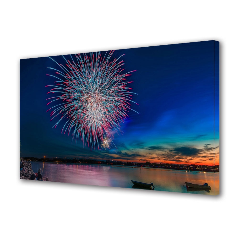 Tablou Canvas Premium ArtDeco, Artificii la mare, Panza pe cadru de lemn, Decoratiuni Moderne pentru Casa, 80 x 120 cm