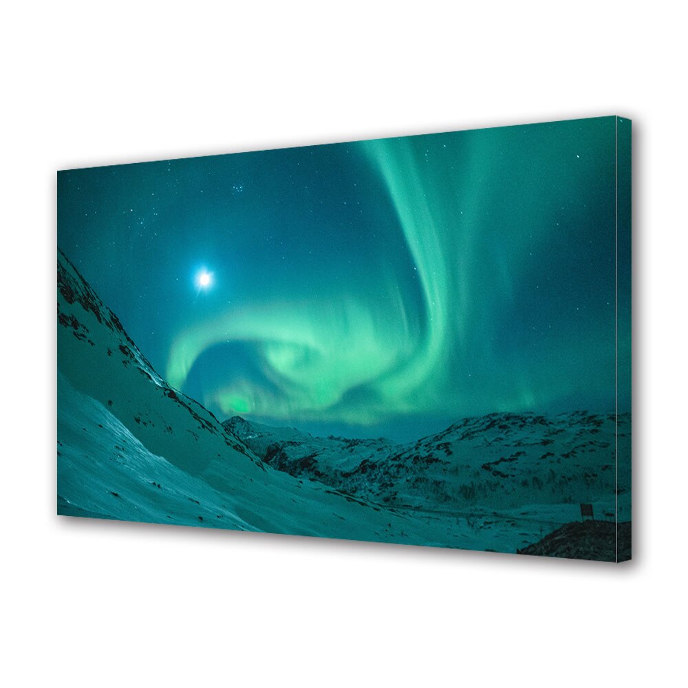 Tablou Canvas Premium ArtDeco, Aurora boreala la munte, Panza pe cadru de lemn, Decoratiuni Moderne pentru Casa, 30 x 45 cm