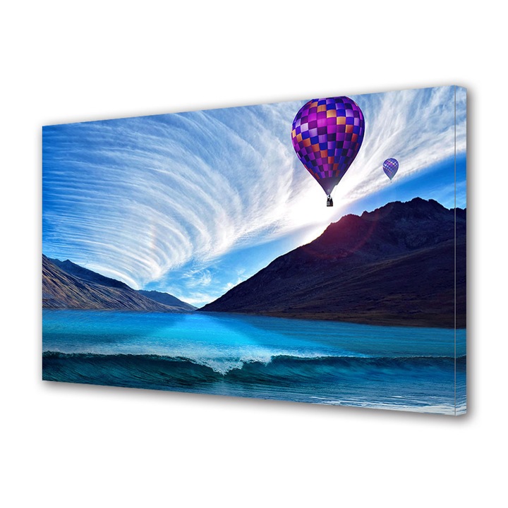 Tablou Canvas Premium ArtDeco, Balon cu aer cald peste mari si munti, Panza pe cadru de lemn, Decoratiuni Moderne pentru Casa, 70 x 100 cm