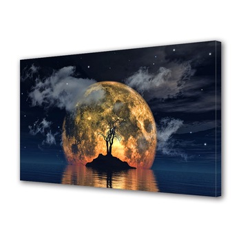 Tablou Canvas Premium ArtDeco, Luna fantastica si silueta de copac, Panza pe cadru de lemn, Decoratiuni Moderne pentru Casa, 80 x 160 cm Tablou Canvas Premium ArtDeco, Luna fantastica si silueta de copac, Panza pe cadru de lemn, Decoratiuni Moderne pentru Casa, 80 x 160 cm