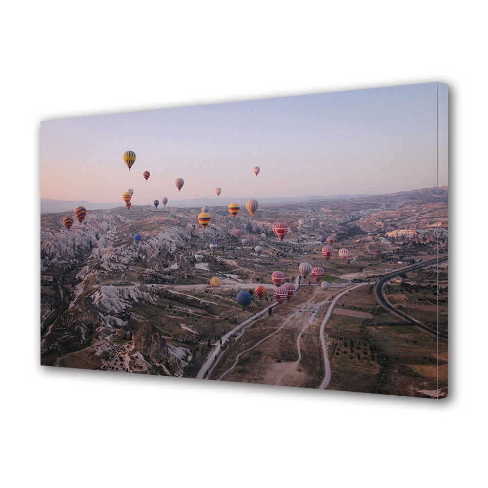 Tablou Canvas Premium ArtDeco, Baloane cu aer cald deasupra muntilor, Panza pe cadru de lemn, Decoratiuni Moderne pentru Casa, 80 x 120 cm