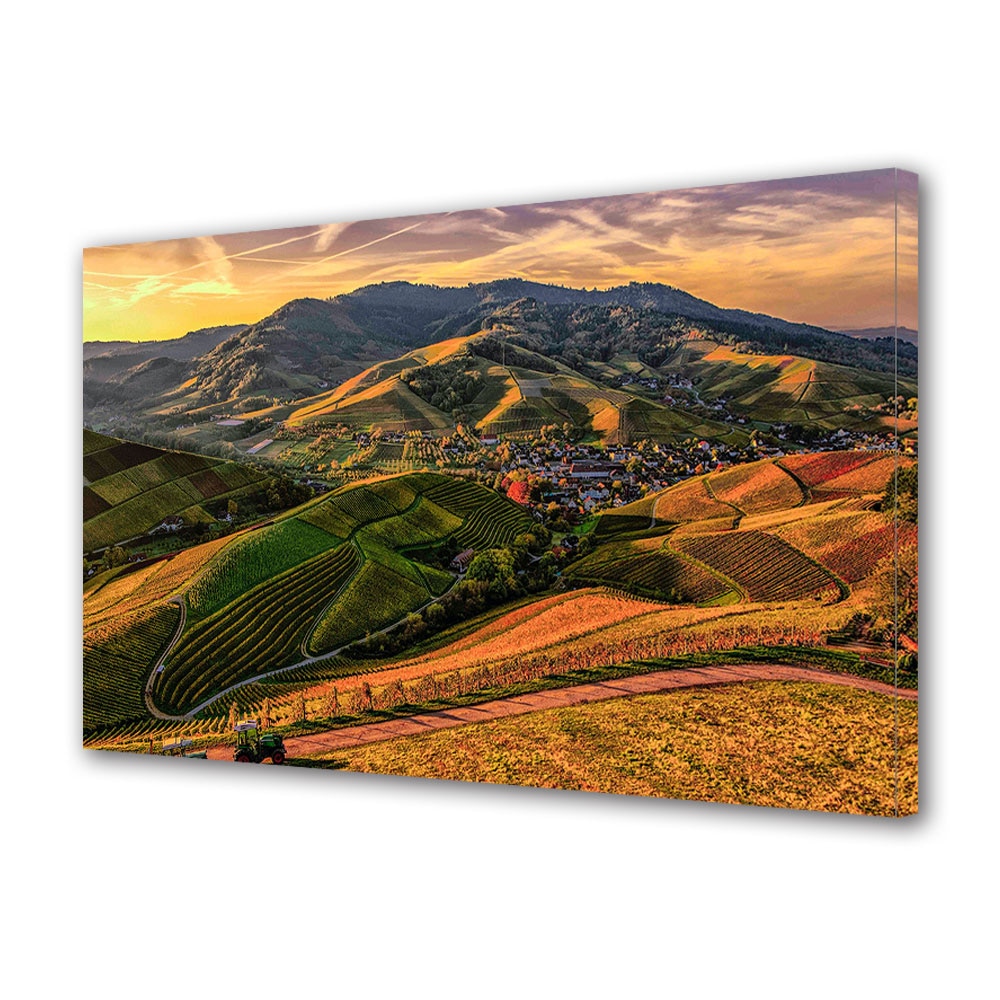 Tablou Canvas Premium ArtDeco, Sat printre dealurile aramii, Panza pe cadru de lemn, Decoratiuni Moderne pentru Casa, 30 x 45 cm