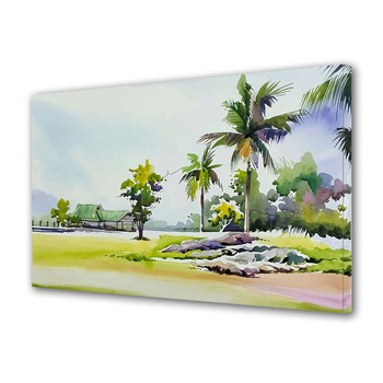 Tablou Canvas Premium ArtDeco, Peisaj cu palmieri pictat, Panza pe cadru de lemn, Decoratiuni Moderne pentru Casa, 70 x 100 cm Tablou Canvas Premium ArtDeco, Peisaj cu palmieri pictat, Panza pe cadru de lemn, Decoratiuni Moderne pentru Casa, 70 x 100 cm