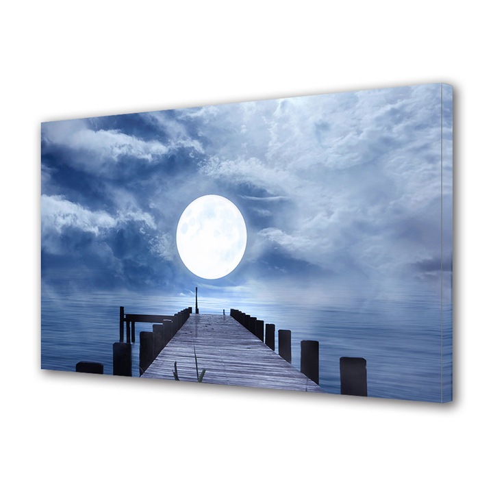 Tablou Canvas Premium ArtDeco, Pe ponton in lumina lunii, Panza pe cadru de lemn, Decoratiuni Moderne pentru Casa, 70 x 100 cm