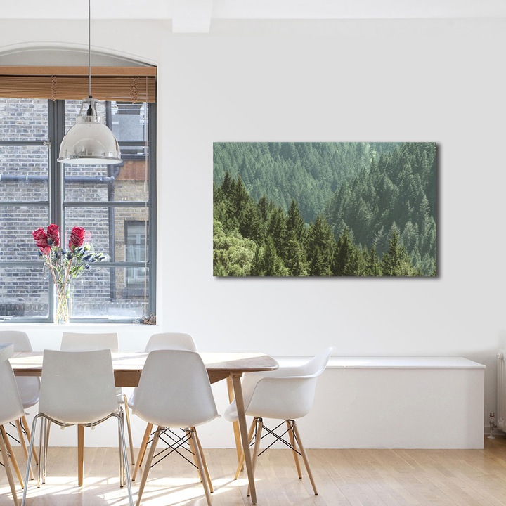Tablou Canvas Premium ArtDeco, Padure de pini la munte, Panza pe cadru de lemn, Decoratiuni Moderne pentru Casa, 50 x 70 cm