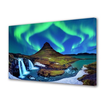 Tablou Canvas Premium ArtDeco, Aurora boreala si cascadele mistice, Panza pe cadru de lemn, Decoratiuni Moderne pentru Casa, 70 x 100 cm Tablou Canvas Premium ArtDeco, Aurora boreala si cascadele mistice, Panza pe cadru de lemn, Decoratiuni Moderne pentru Casa, 70 x 100 cm