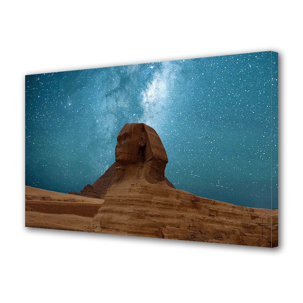 Tablou Canvas Premium ArtDeco, Sfinx sub cerul instelat, Panza pe cadru de lemn, Decoratiuni Moderne pentru Casa, 30 x 45 cm