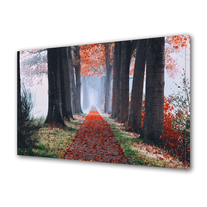 Tablou Canvas Led cu Intrerupator, Luminos in Intuneric, Premium, Art Star, Drum presarat cu frunze rosii, Panza pe cadru de lemn, Decoratiuni Moderne pentru Casa, 60 x 90 cm