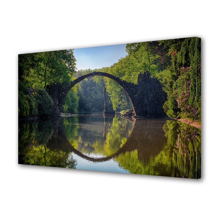 Tablou Canvas Led cu Intrerupator, Luminos in Intuneric, Premium, Art Star, Pod de piatra deasupra apei limpede, Panza pe cadru de lemn, Decoratiuni Moderne pentru Casa, 60 x 90 cm