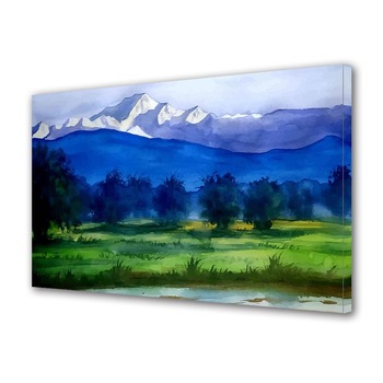 Tablou Canvas Premium ArtDeco, Pictura cu munti indepartati, Panza pe cadru de lemn, Decoratiuni Moderne pentru Casa, 70 x 100 cm Tablou Canvas Premium ArtDeco, Pictura cu munti indepartati, Panza pe cadru de lemn, Decoratiuni Moderne pentru Casa, 70 x 100 cm