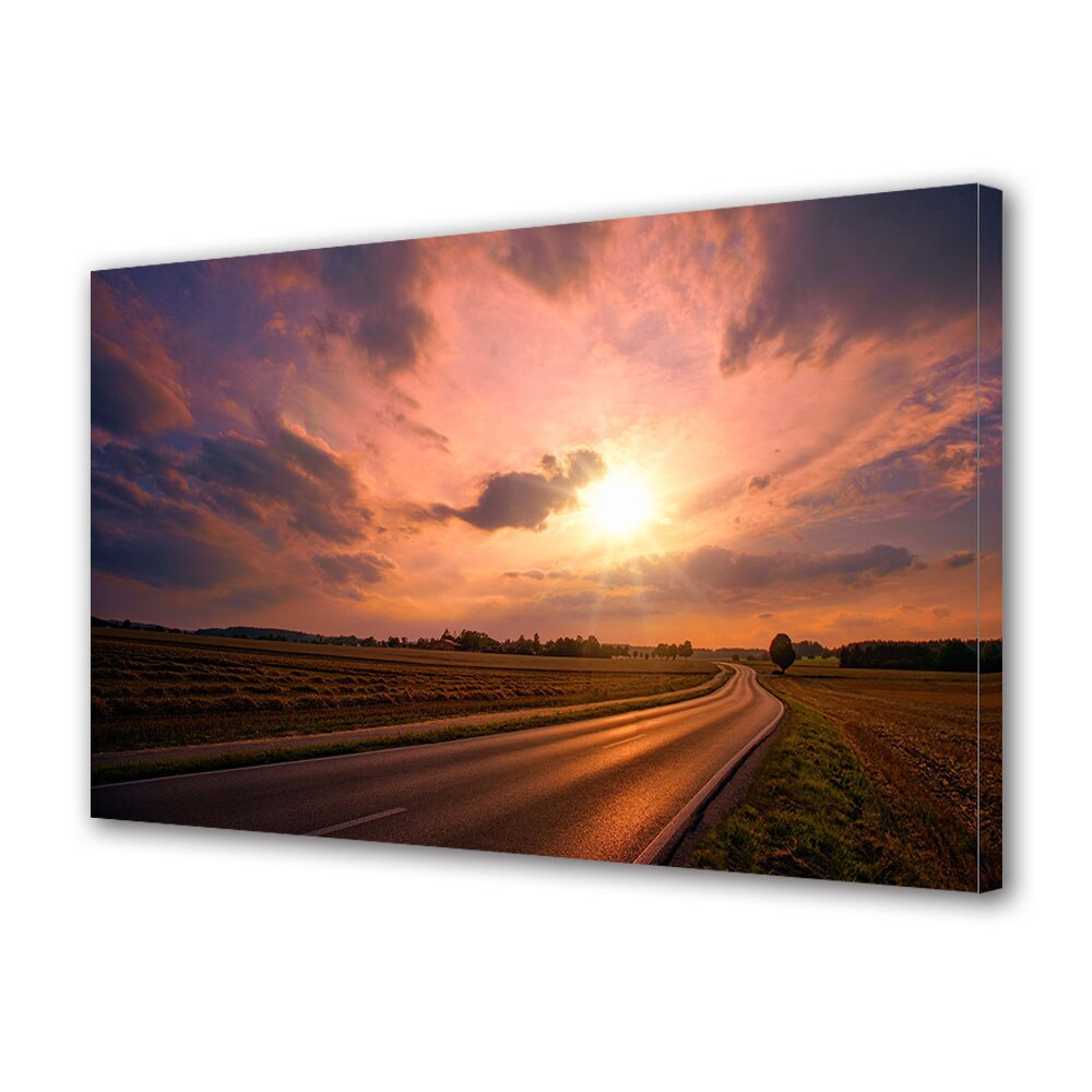 Tablou Canvas Premium ArtDeco, Apus pe drum, Panza pe cadru de lemn, Decoratiuni Moderne pentru Casa, 80 x 120 cm