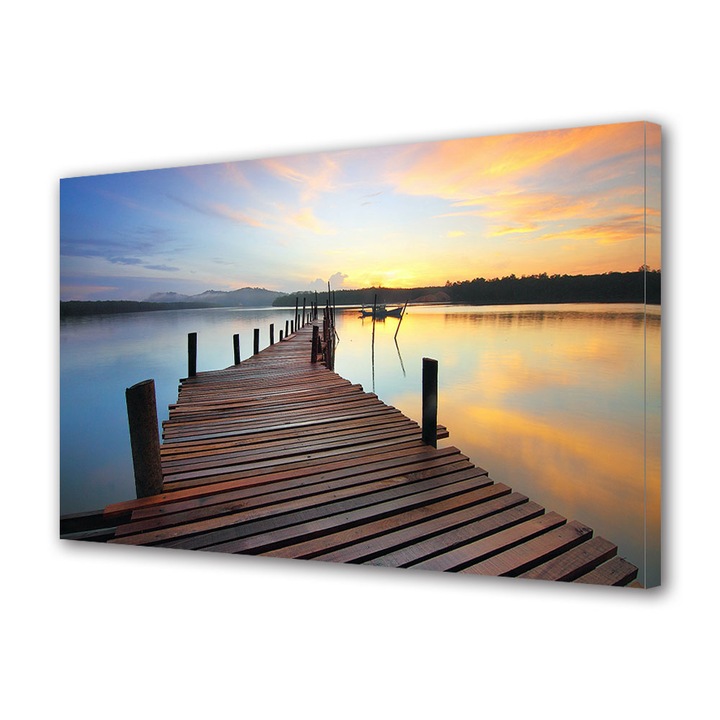 Tablou Canvas Premium ArtDeco, Ponton deasupra lacului limpede, Panza pe cadru de lemn, Decoratiuni Moderne pentru Casa, 80 x 120 cm