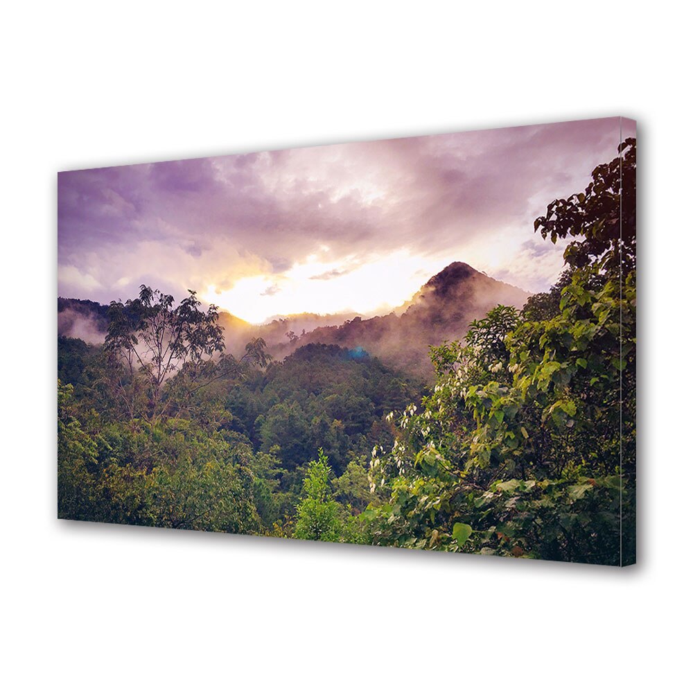 Tablou Canvas Premium ArtDeco, Ceata si nori deasupra padurii, Panza pe cadru de lemn, Decoratiuni Moderne pentru Casa, 80 x 120 cm