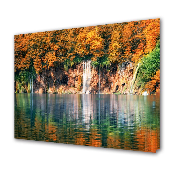 Tablou Canvas Fosforescent, Luminos in Intuneric, Premium, Art Star, Cascade de toamna, Peisaje, Panza pe cadru de lemn, Decoratiuni Moderne pentru Casa, 50 x 70 cm