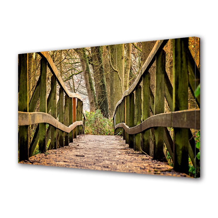 Tablou Canvas Led cu Intrerupator, Luminos in Intuneric, Premium, Art Star, Pod din lemn in padure, Panza pe cadru de lemn, Decoratiuni Moderne pentru Casa, 70 x 100 cm