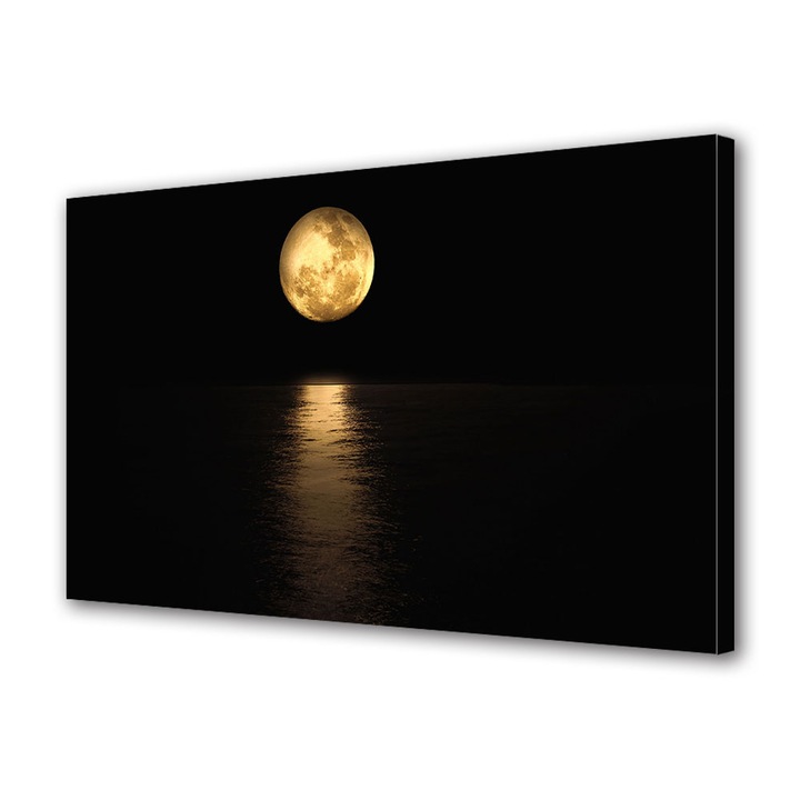 Tablou Canvas Fosforescent, Luminos in Intuneric, Premium, Art Star, Luna plina oglindita, Peisaje, Panza pe cadru de lemn, Decoratiuni Moderne pentru Casa, 20 x 30 cm