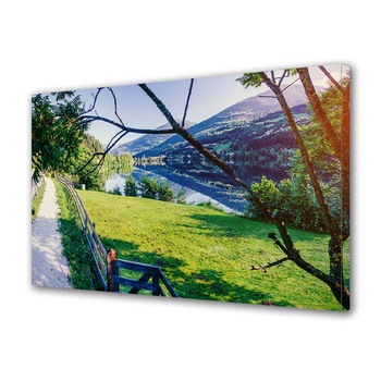 Tablou Canvas Premium ArtDeco, Lac la munte in Italia, Panza pe cadru de lemn, Decoratiuni Moderne pentru Casa, 50 x 70 cm Tablou Canvas Premium ArtDeco, Lac la munte in Italia, Panza pe cadru de lemn, Decoratiuni Moderne pentru Casa, 50 x 70 cm
