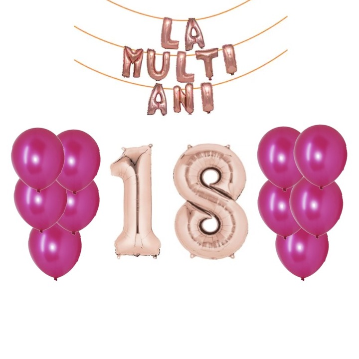 Set baloane majorat, rose gold, bordeaux, 22 buc