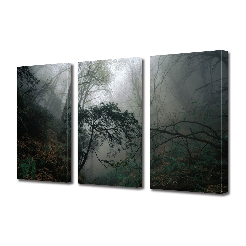 Set Tablouri Multicanvas 3 piese ArtDeco, Padure sumbra, Panza pe cadru de lemn, Decoratiuni Moderne pentru Casa, 3 x 70 x 100 cm