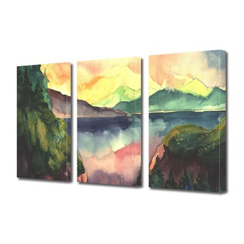 Set Tablouri Multicanvas 3 piese ArtDeco, Lac pictat sub cerul in culori calde, Panza pe cadru de lemn, Decoratiuni Moderne pentru Casa, 3 x 50 x 70 cm Set Tablouri Multicanvas 3 piese ArtDeco, Lac pictat sub cerul in culori calde, Panza pe cadru de lemn, Decoratiuni Moderne pentru Casa, 3 x 50 x 70 cm