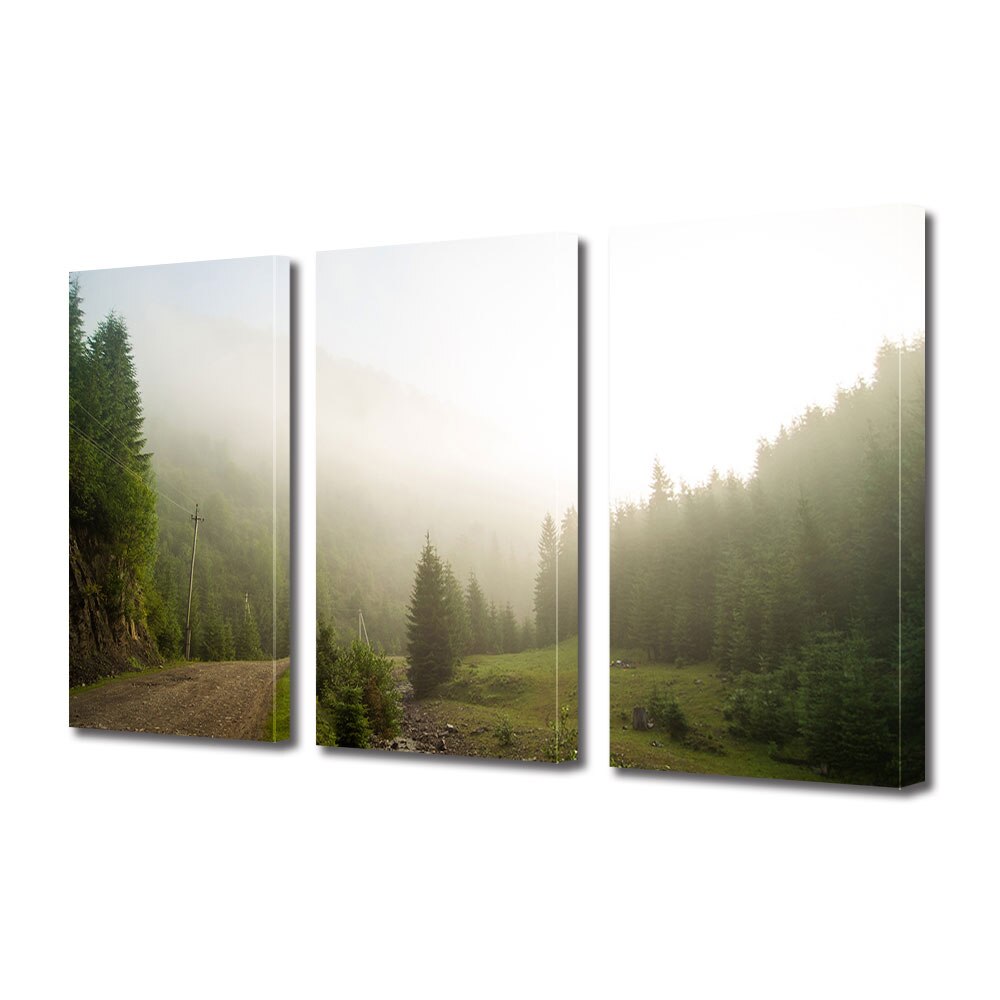 Set Tablouri Multicanvas 3 piese ArtDeco, Drum pietruit la munte, Panza pe cadru de lemn, Decoratiuni Moderne pentru Casa, 3 x 70 x 100 cm