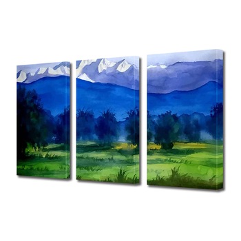 Set Tablouri Multicanvas 3 piese ArtDeco, Pictura cu munti indepartati, Panza pe cadru de lemn, Decoratiuni Moderne pentru Casa, 3 x 20 x 30 cm Set Tablouri Multicanvas 3 piese ArtDeco, Pictura cu munti indepartati, Panza pe cadru de lemn, Decoratiuni Moderne pentru Casa, 3 x 20 x 30 cm