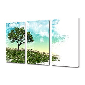 Set Tablouri Multicanvas 3 piese ArtDeco, Copac pictat pe dealul verde, Panza pe cadru de lemn, Decoratiuni Moderne pentru Casa, 3 x 50 x 70 cm Set Tablouri Multicanvas 3 piese ArtDeco, Copac pictat pe dealul verde, Panza pe cadru de lemn, Decoratiuni Moderne pentru Casa, 3 x 50 x 70 cm