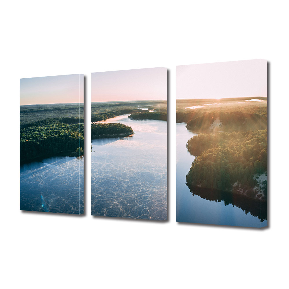 Set Tablouri Multicanvas 3 piese ArtDeco, Rau la lumina blanda a soarelui, Panza pe cadru de lemn, Decoratiuni Moderne pentru Casa, 3 x 20 x 30 cm