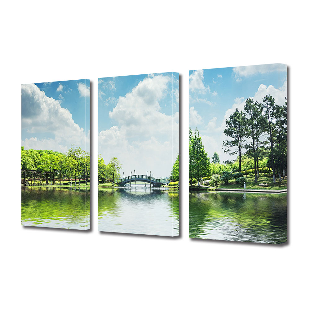 Set Tablouri Multicanvas 3 piese ArtDeco, Pod si copaci inverziti, Panza pe cadru de lemn, Decoratiuni Moderne pentru Casa, 3 x 70 x 100 cm