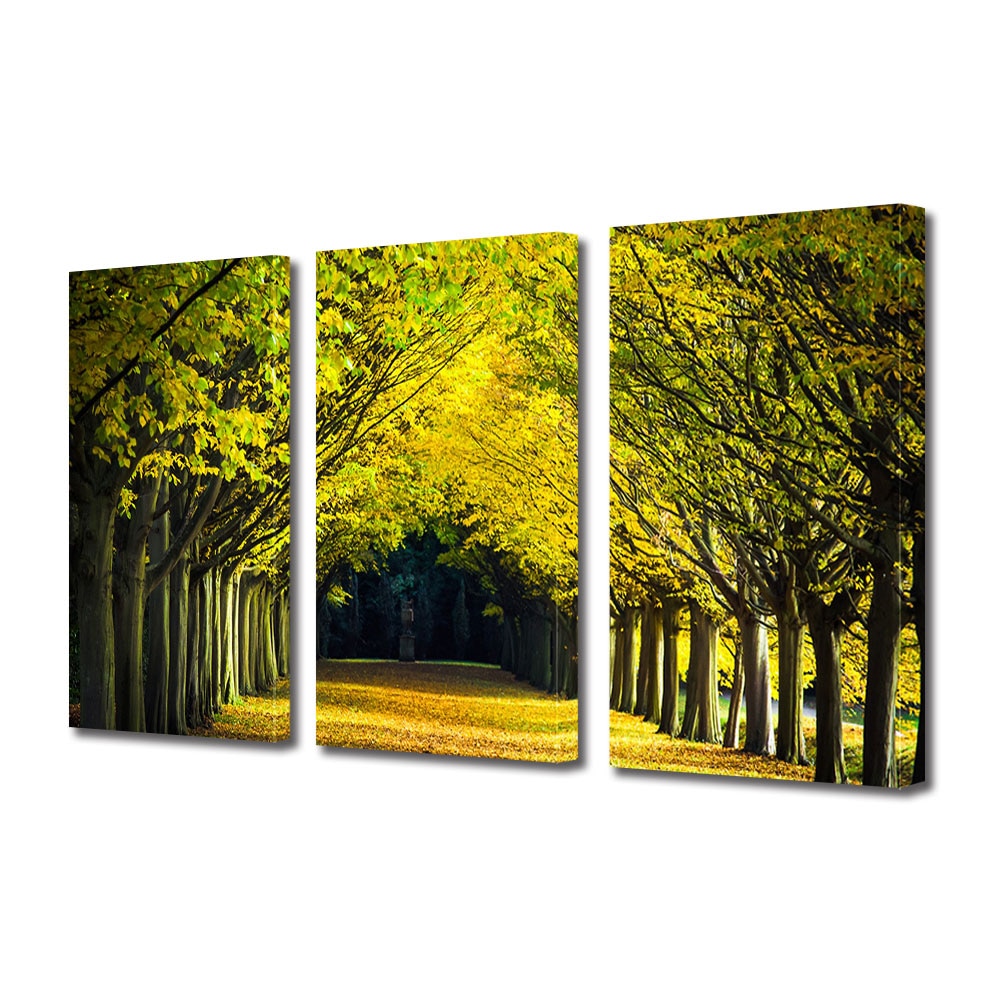 Set Tablouri Multicanvas 3 piese ArtDeco, Covor de frunze, Panza pe cadru de lemn, Decoratiuni Moderne pentru Casa, 3 x 70 x 100 cm