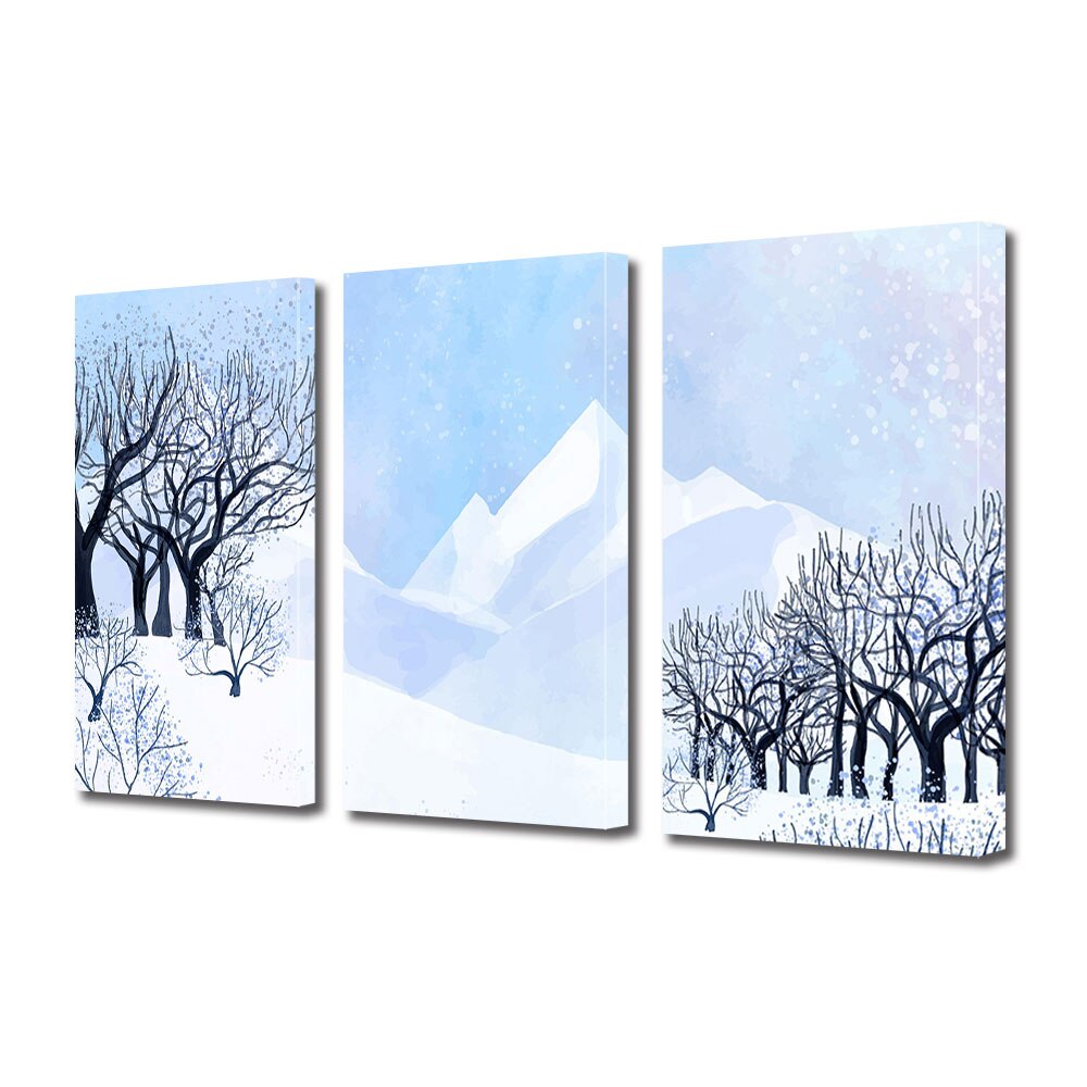 Set Tablouri Multicanvas 3 piese ArtDeco, Pictura de iarna, Panza pe cadru de lemn, Decoratiuni Moderne pentru Casa, 3 x 70 x 100 cm