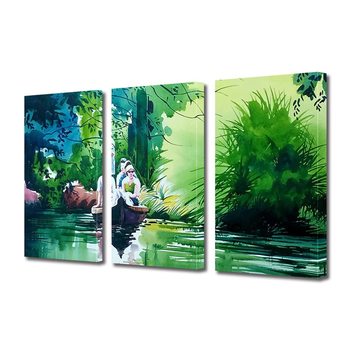 Set Tablouri Multicanvas 3 piese ArtDeco, Excursie in jungla tropicala, Panza pe cadru de lemn, Decoratiuni Moderne pentru Casa, 3 x 40 x 60 cm