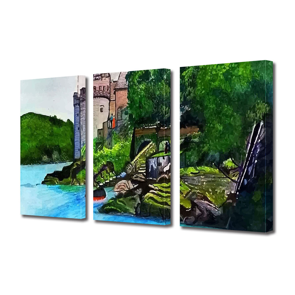 Set Tablouri Multicanvas 3 piese ArtDeco, La malul apei cristaline, Panza pe cadru de lemn, Decoratiuni Moderne pentru Casa, 3 x 20 x 30 cm