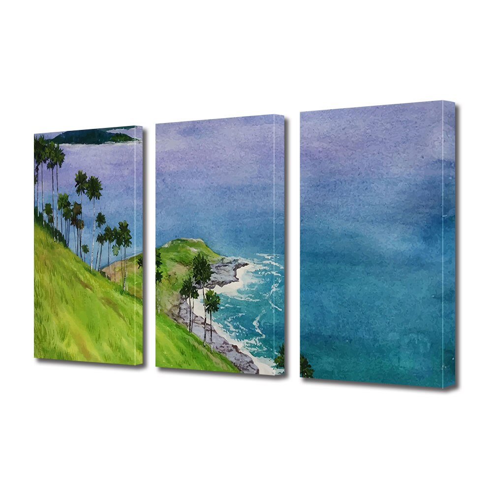 Set Tablouri Multicanvas 3 piese ArtDeco, Priveliste catre ocean, Panza pe cadru de lemn, Decoratiuni Moderne pentru Casa, 3 x 50 x 70 cm